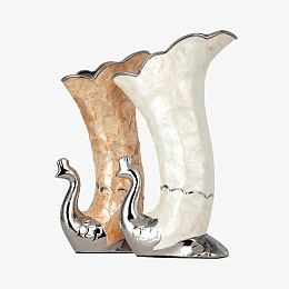 花瓶天然贝壳孔雀花插陶瓷工艺品