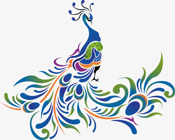 矢量蓝色卡通孔雀