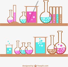彩绘化学实验器皿矢量素材,