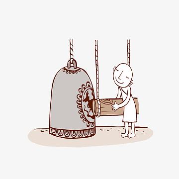 手绘敲钟的小和尚