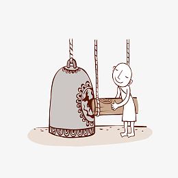 手绘敲钟的小和尚