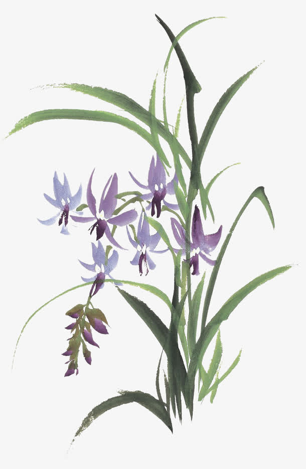 蓝色水墨兰花免扣素材免抠素材免费下载_觅元素51yuansu.com