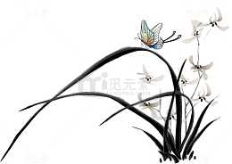 素雅水墨兰花图矢量素材