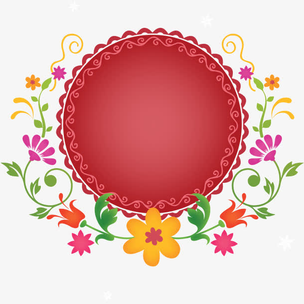矢量花朵圆形主题框花藤