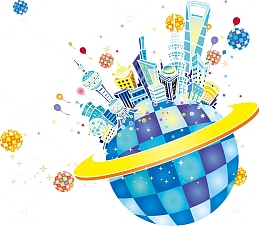 创意卡通彩色上海城市地球