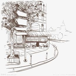 手绘欧式建筑指路牌