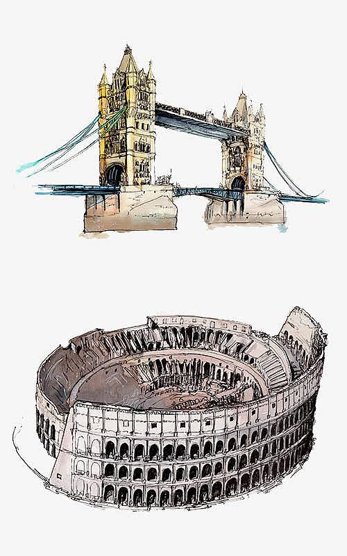 涂鸦png古罗马水彩画png意大利古罗马斗兽场aipng手绘罗马竞技场免