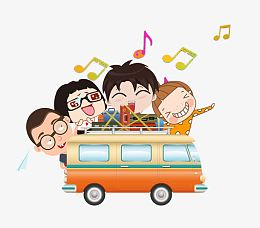 卡通儿童坐车旅行