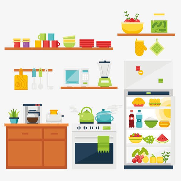 厨房生活用品图标场景设计