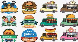 卡通快餐车食物标签矢量素材