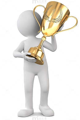 获得奖杯的3D概念小人