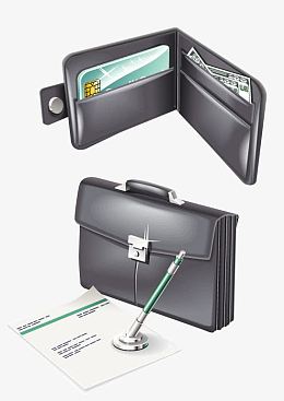 矢量黑色公文包和钱包