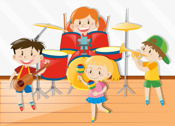 孩子们音乐乐队设计矢量插图