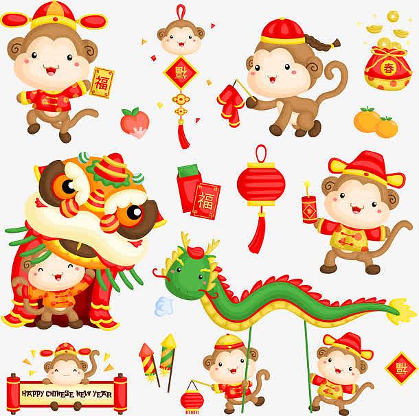 中国新年猴子向量组