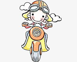 手绘卡通美女骑车