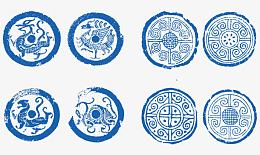 矢量圆形青花瓷花纹