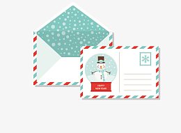 创意雪人明信片和信封矢量素材