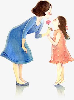 可爱手绘母女献花人物