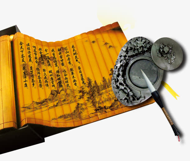 笔墨砚台书卷图片素材