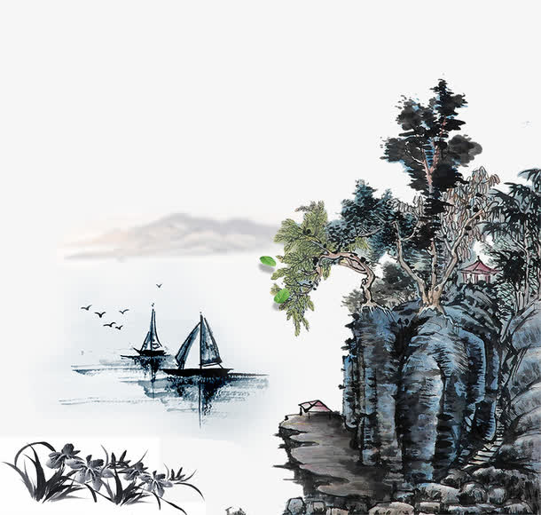 中国风山水画免抠素材免费下载_觅元素51yuansu.com