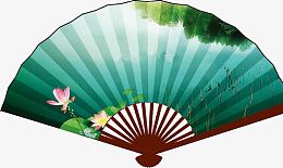 绿色泼墨山水画扇子