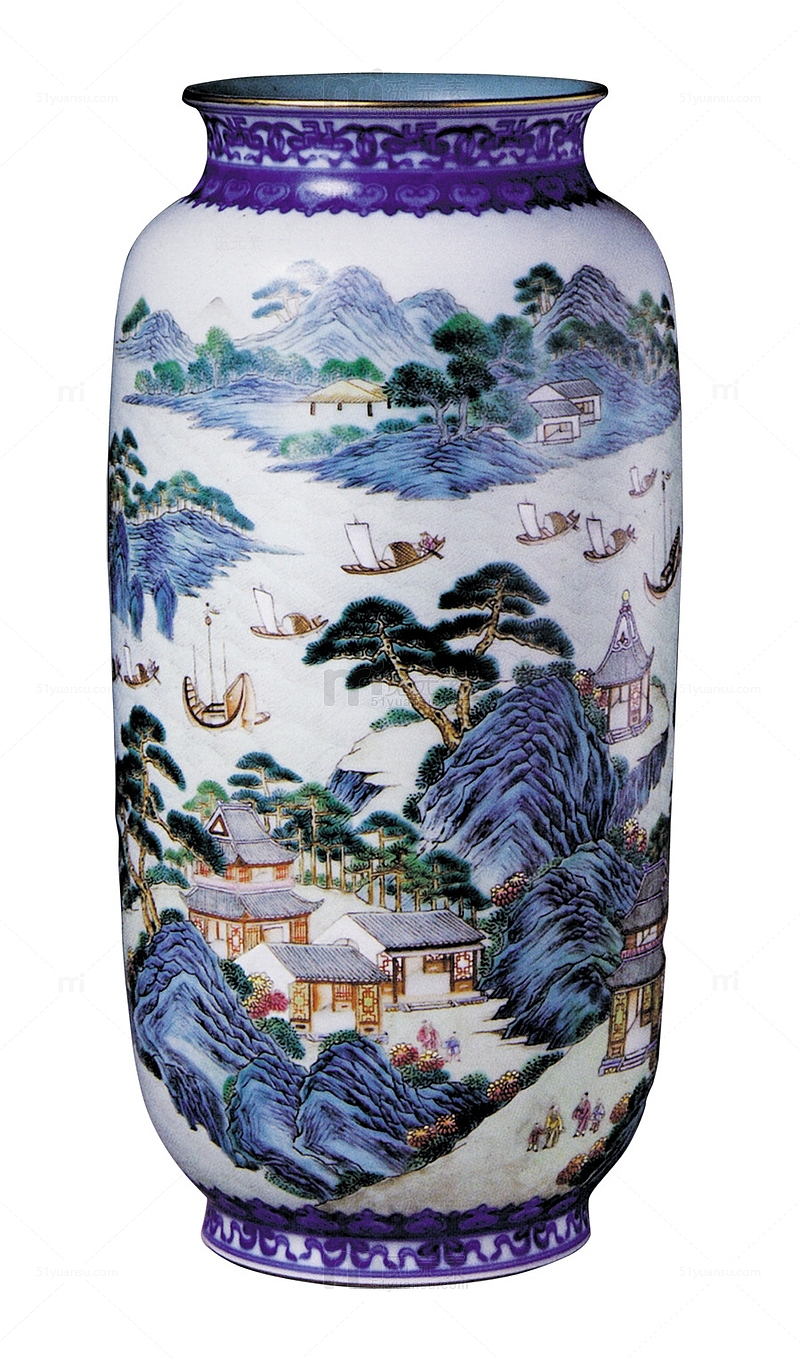 中国风山水画精美瓷瓶
