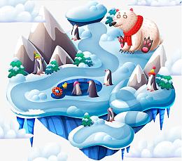 蓝色冰雪假山漂浮素材