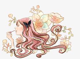 长头发手绘女孩美女人物