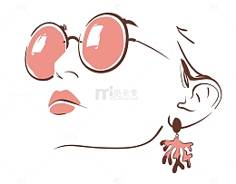 时尚女性面部绘画矢量素材,,