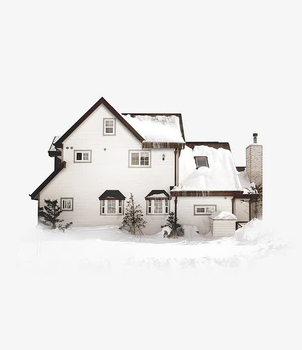 雪中的白色小别墅