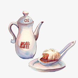 小包子蘸醋手绘画素材图片