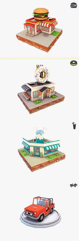 3D商店汽车悬浮岛