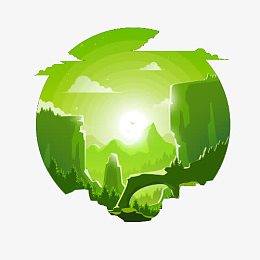 绿色的奇幻山间景色