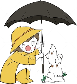 给母鸡打伞的女孩