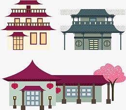 矢量手绘日式风格建筑