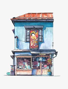 日系手绘建筑二层素材
