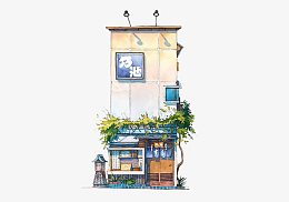 日系卡通手绘建筑