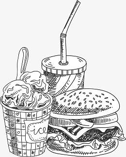 手绘快餐食物汉堡可乐冰淇淋线稿