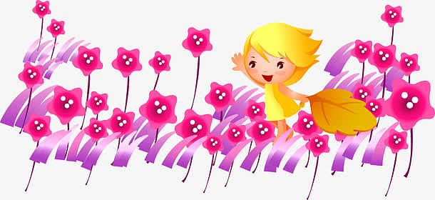 卡通可爱小女孩花丛