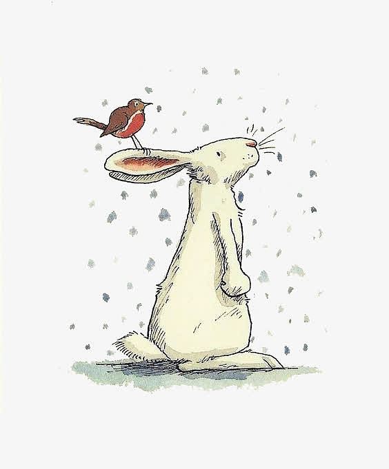 卡通雪中的兔子