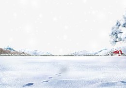 雪地小草远处的房屋