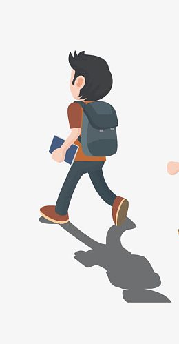 卡通放学回家男孩