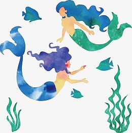 矢量手绘插画美人鱼