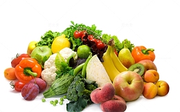 散乱堆放在一起的水果蔬菜