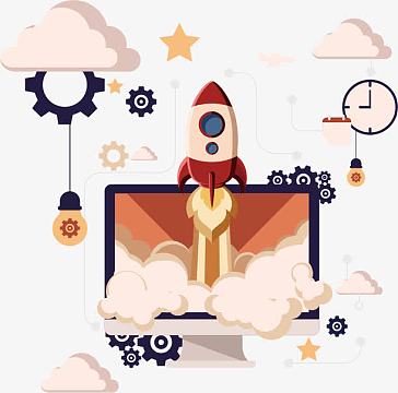 飞船矢量素材aipng创意卡通宇航员与火箭jpg创意太空插画矢量素材ai