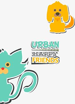 城市里的朋友狗与猫矢量