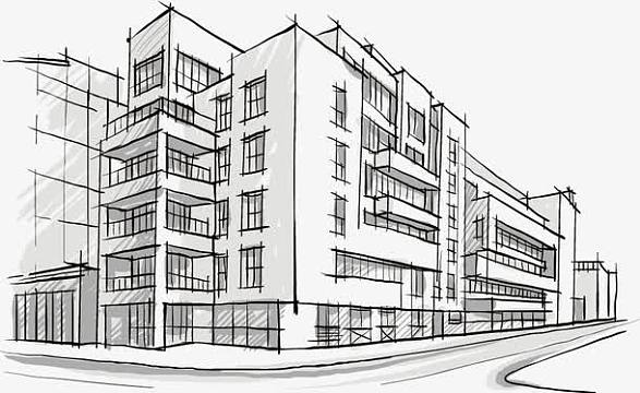 手绘都市建筑