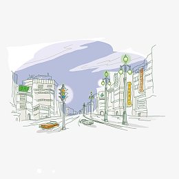 矢量卡通儿童手绘街道步行街