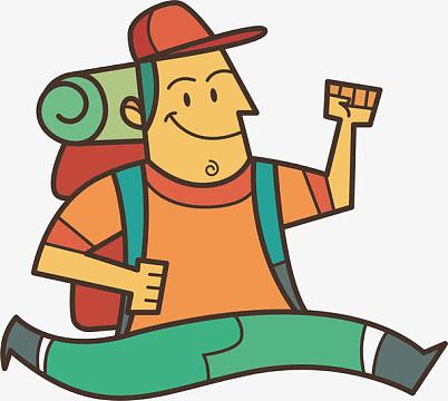 奔跑的背包客aipng徒步旅行的小男孩png手绘卡通人物插画旅行出游度假