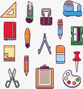 矢量手绘文具用品